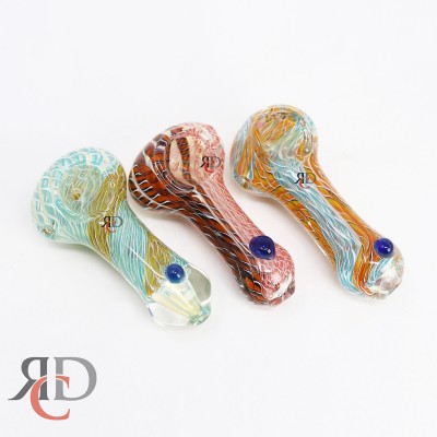 GLASS PIPE RIBBON WITH DOT ON MOUTH PEICE GP2639 1 CT